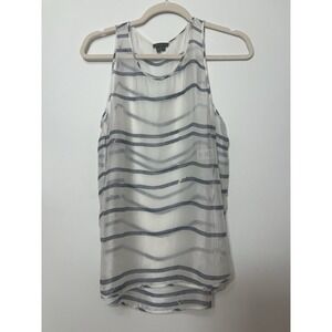 Theory 100% Silk Striped Tank M Sheer Coastal Resort Nautical Quiet Luxury Beach